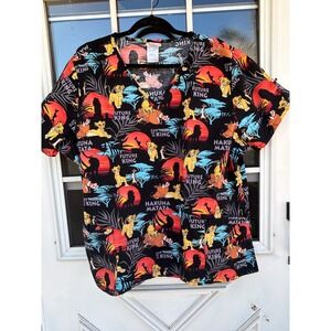 Disney Lion King Scrub Top 2X Black Hakuna Matata Simba Pumbaa V-Neck Cotton